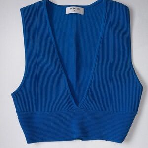 Aritzia Babaton Deep Blue Ribbed Crop Top